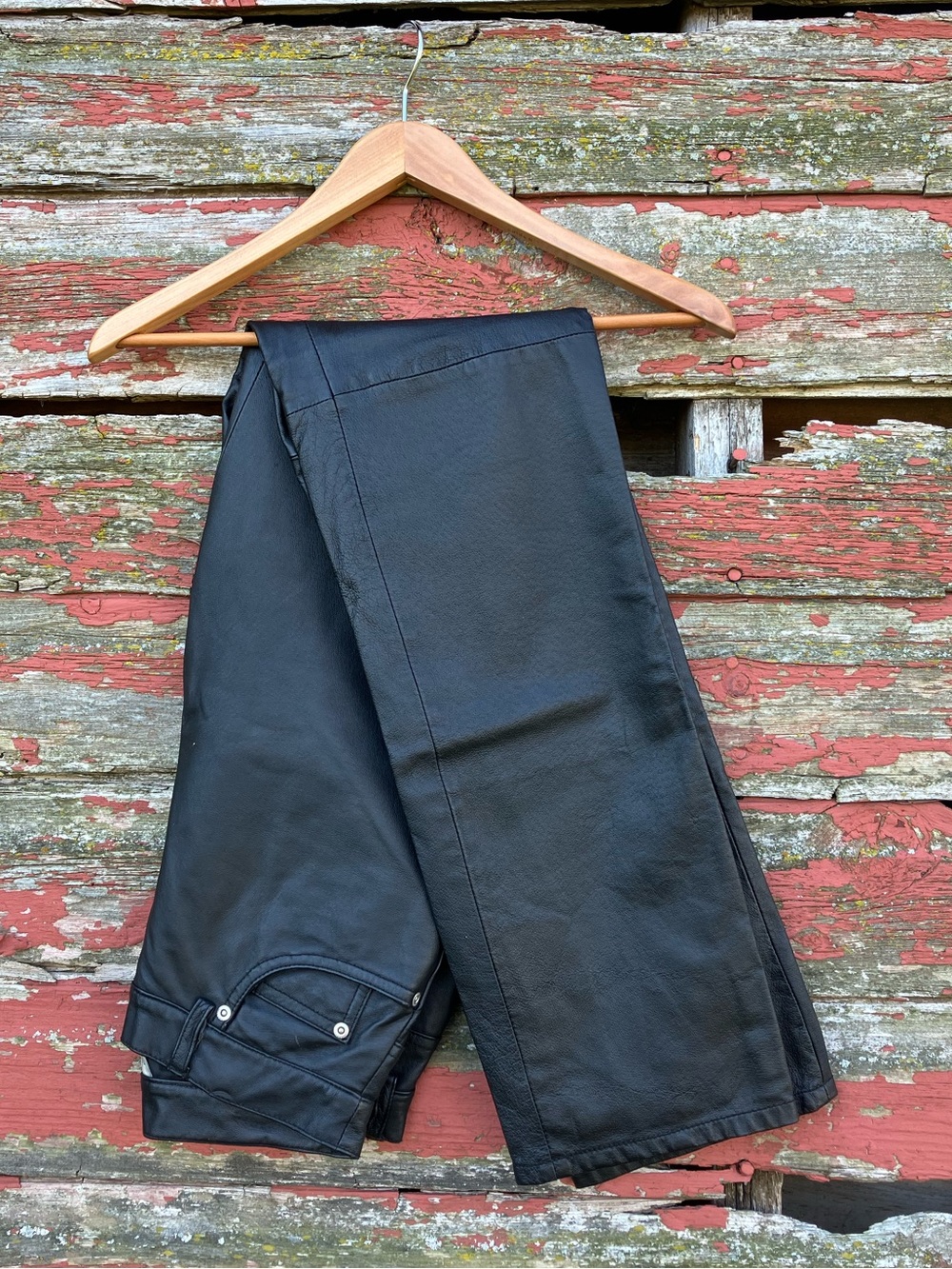 Vintage 90's High Rise Genuine Black Leather Straight Leg Pants Newport Sz. 6